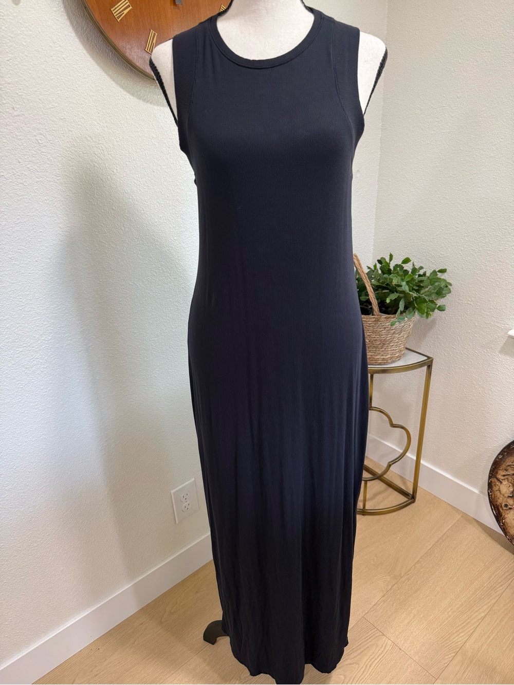 Vuori Black Ribbed Tank Maxi Dress Sleeveless Size Medium